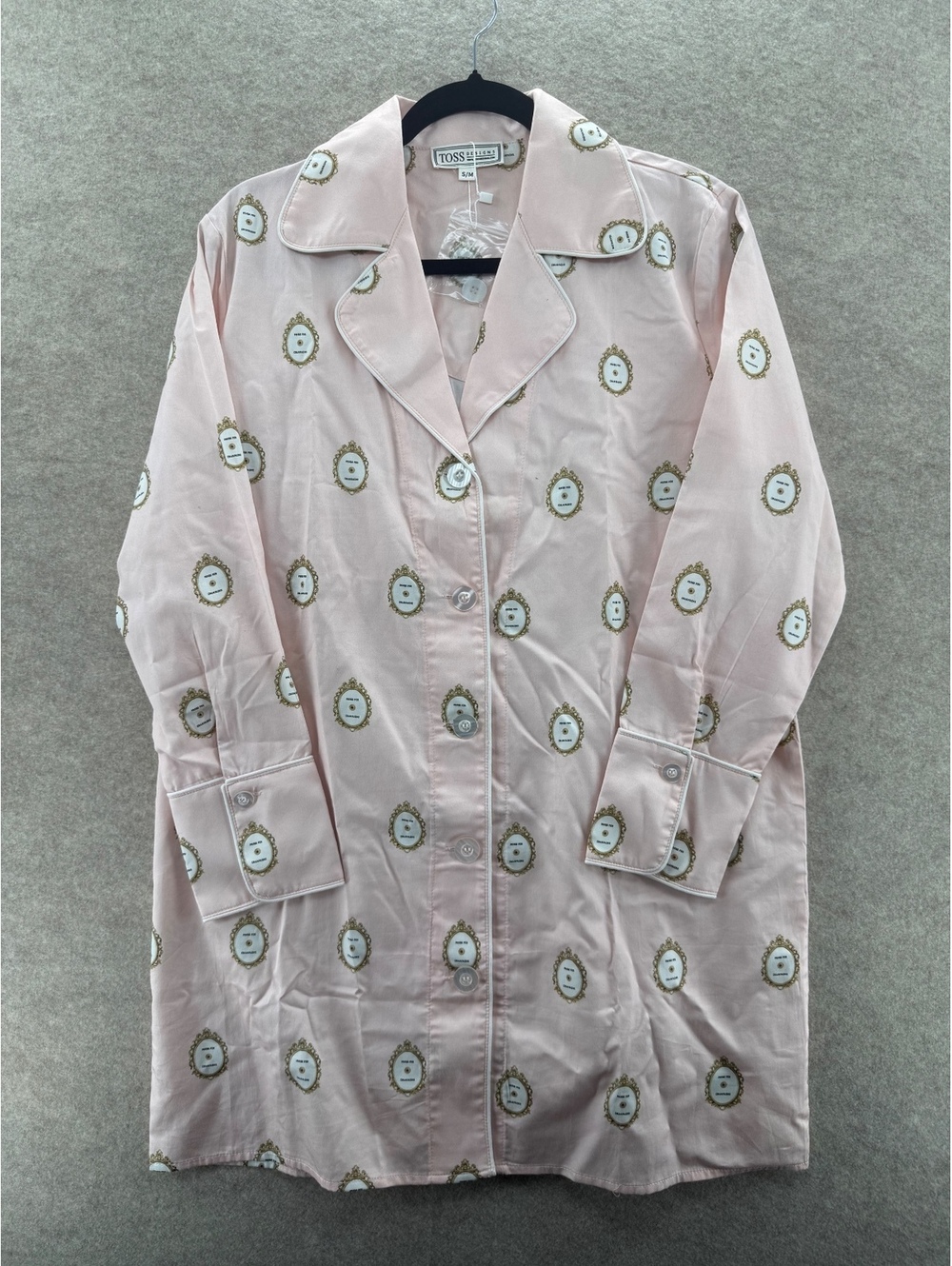Toss Designs Pink “Press for Champagne” Satin Pajama Sleep Shirt Women’s S/M